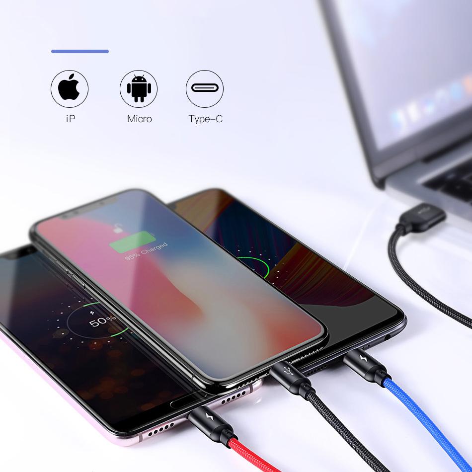 Baseus 3in1 USB Cable for Mobile Phone Micro USB Type C Charger Cable