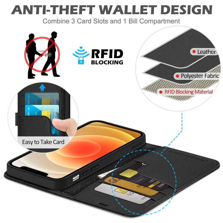 iPhone 13 Mini Leather Flip Wallet Case - Black 2