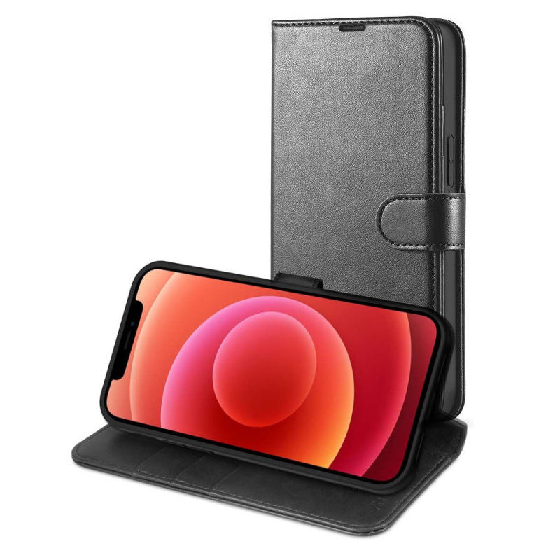 iPhone 13 Mini Leather Flip Wallet Case - Black